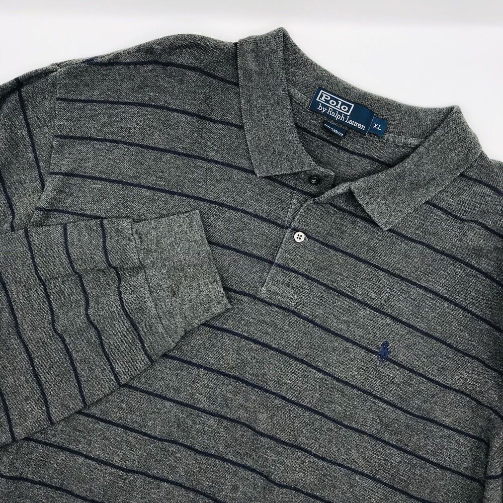 Polo Ralph Lauren Long Sleeve Shirt Rugby Gray Striped Sporty Comfort Men XL